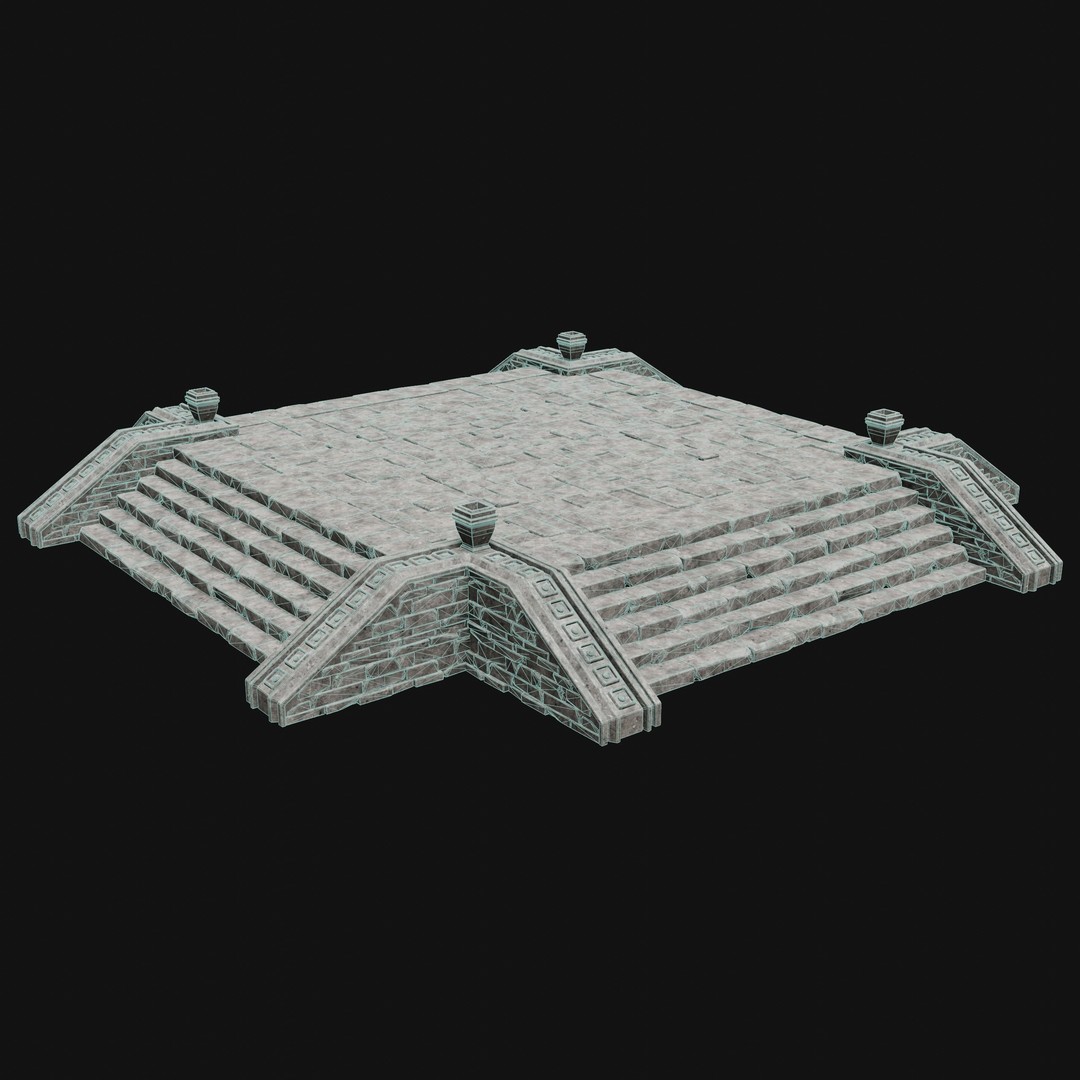 Aztec Stone Platform Stairs 3D Model – Low Poly Game Asset, FBX & OBJ - View 10