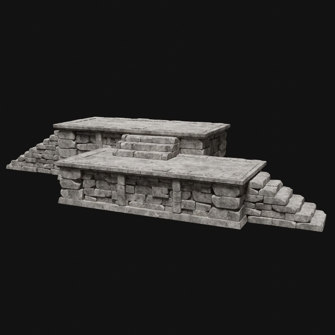Aztec Stone Platform Stairs 3D Model – Low Poly Game Asset, FBX & OBJ - View 11