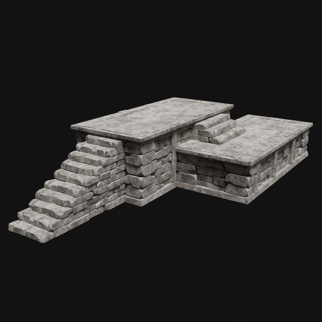 Aztec Stone Platform Stairs 3D Model – Low Poly Game Asset, FBX & OBJ - View 12