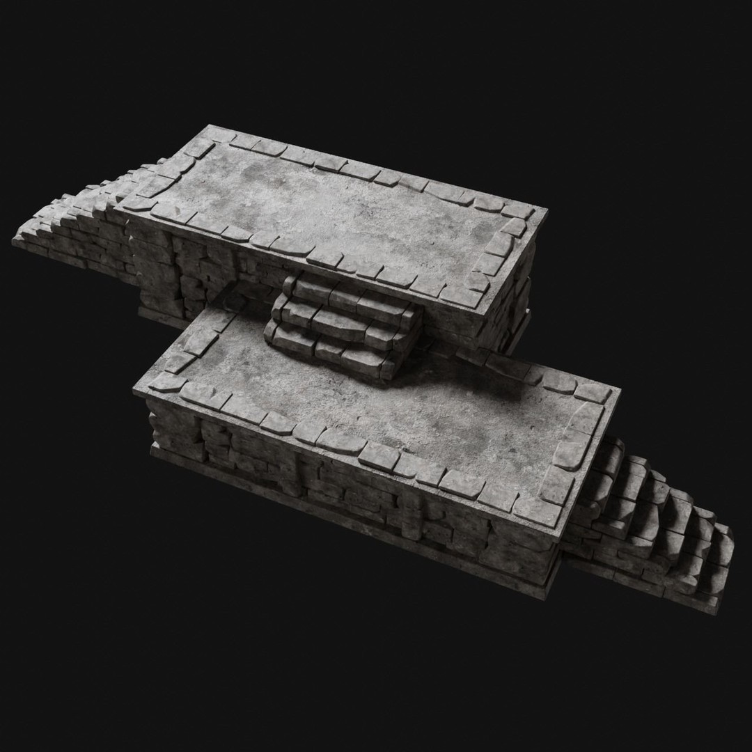 Aztec Stone Platform Stairs 3D Model – Low Poly Game Asset, FBX & OBJ - View 13