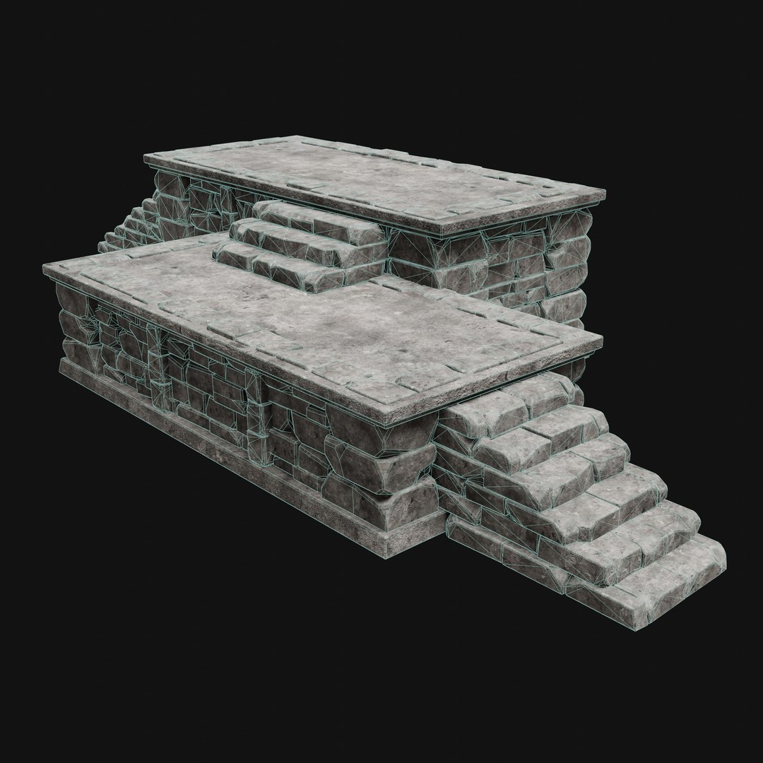 Aztec Stone Platform Stairs 3D Model – Low Poly Game Asset, FBX & OBJ - View 14