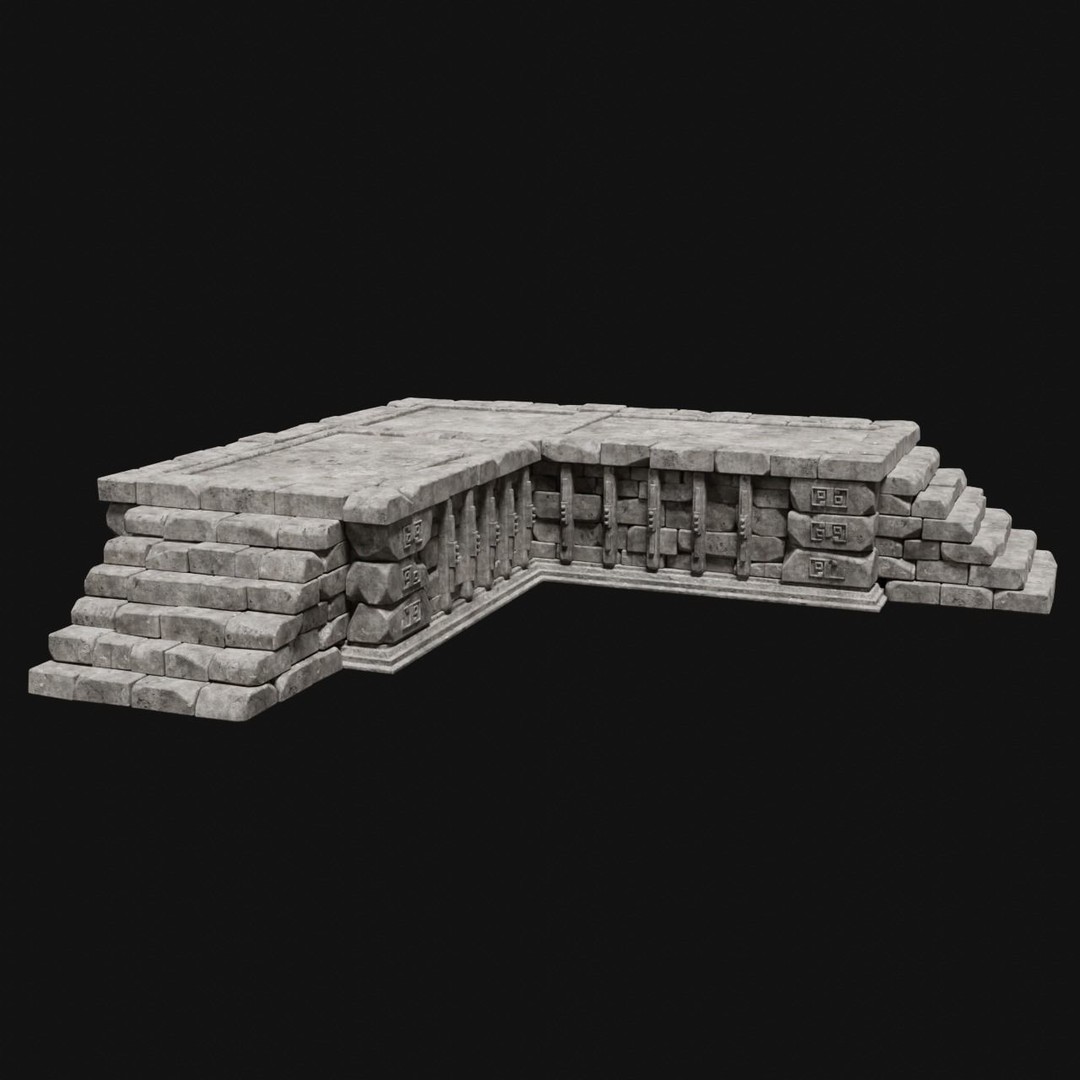 Aztec Stone Platform Stairs 3D Model – Low Poly Game Asset, FBX & OBJ - View 15