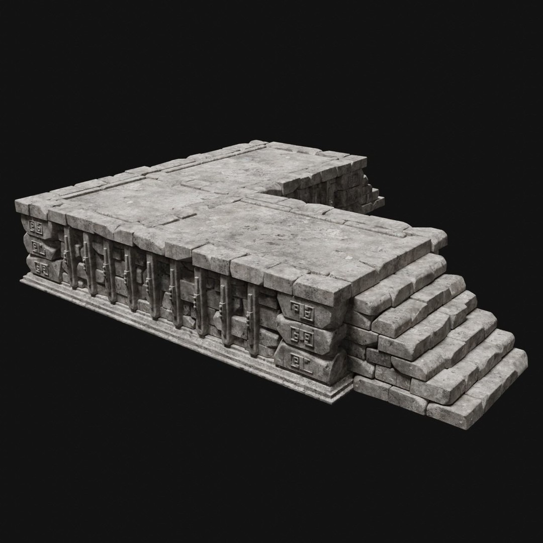 Aztec Stone Platform Stairs 3D Model – Low Poly Game Asset, FBX & OBJ - View 16