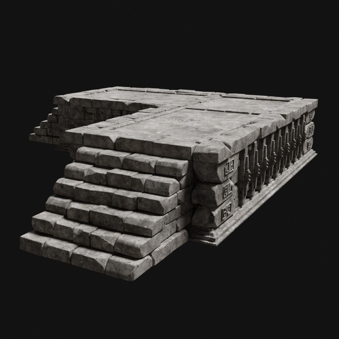 Aztec Stone Platform Stairs 3D Model – Low Poly Game Asset, FBX & OBJ - View 17