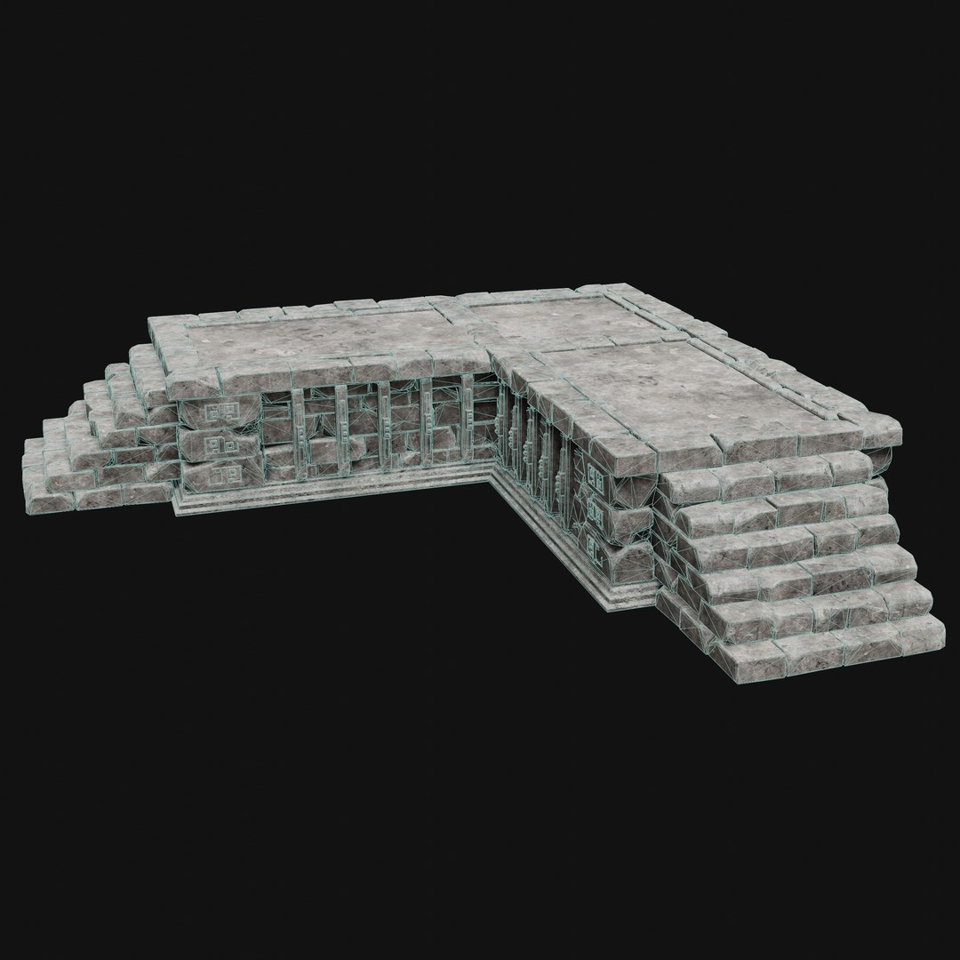 Aztec Stone Platform Stairs 3D Model – Low Poly Game Asset, FBX & OBJ - View 18