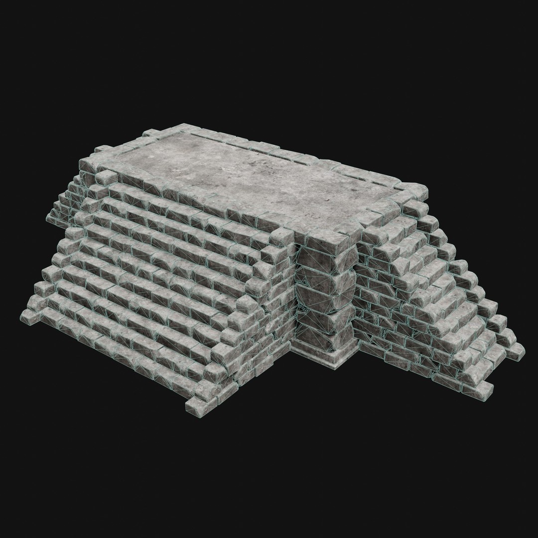 Aztec Stone Platform Stairs 3D Model – Low Poly Game Asset, FBX & OBJ - View 22