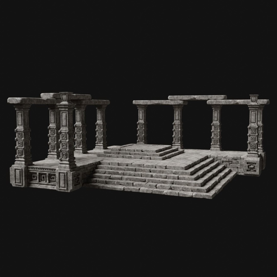 Aztec Stone Platform Stairs 3D Model – Low Poly Game Asset, FBX & OBJ - View 23