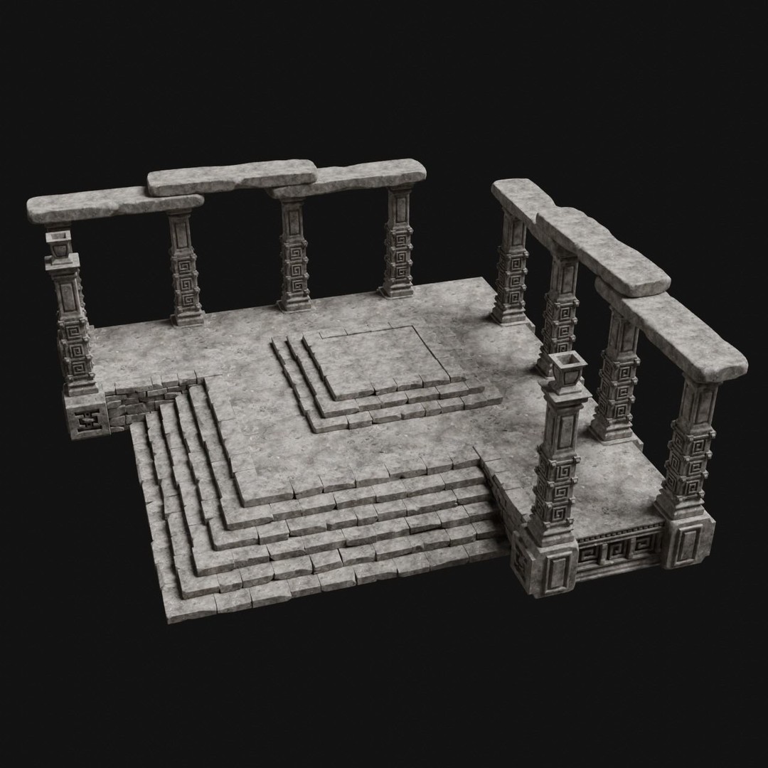 Aztec Stone Platform Stairs 3D Model – Low Poly Game Asset, FBX & OBJ - View 24