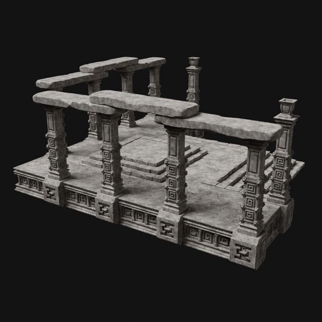 Aztec Stone Platform Stairs 3D Model – Low Poly Game Asset, FBX & OBJ - View 25