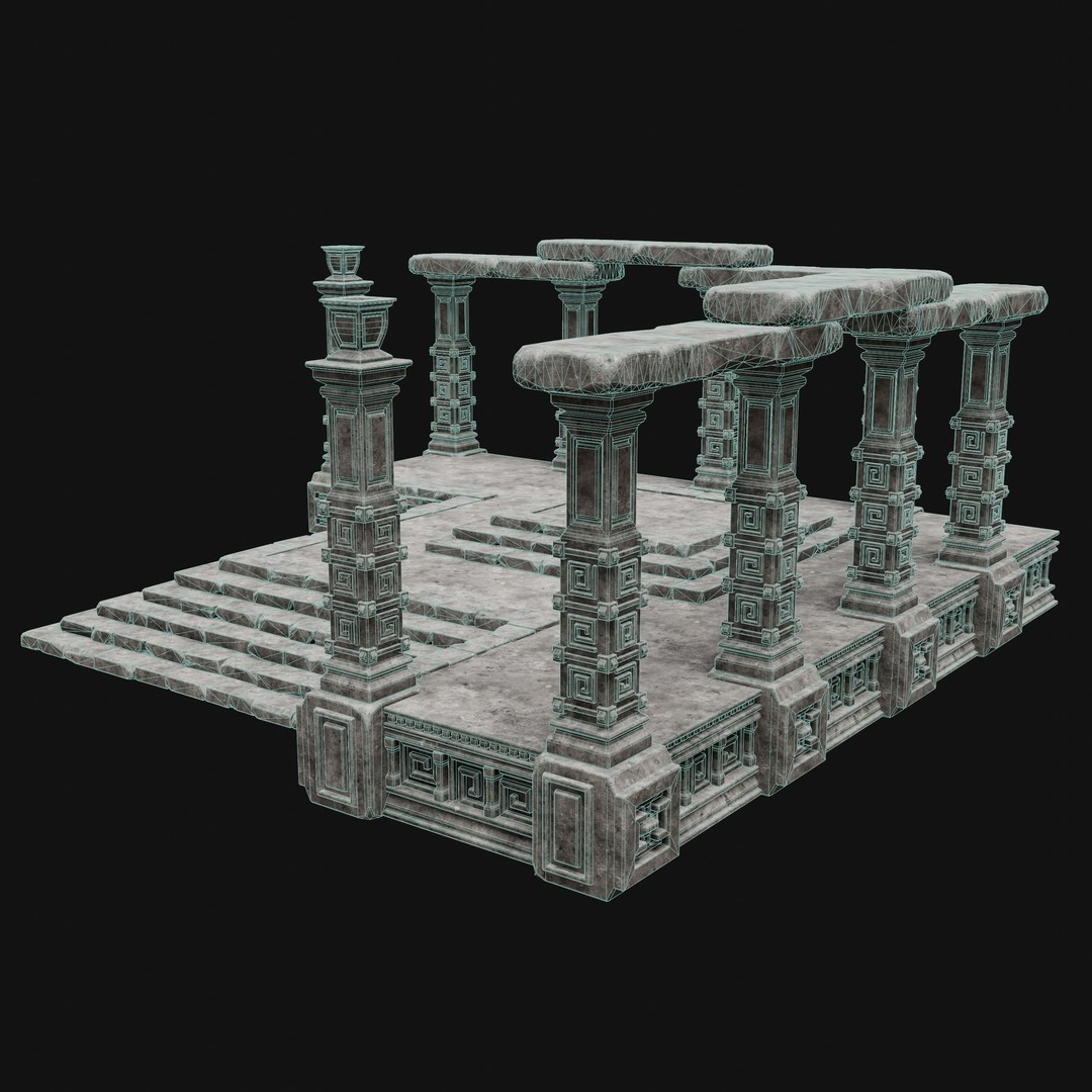 Aztec Stone Platform Stairs 3D Model – Low Poly Game Asset, FBX & OBJ - View 26