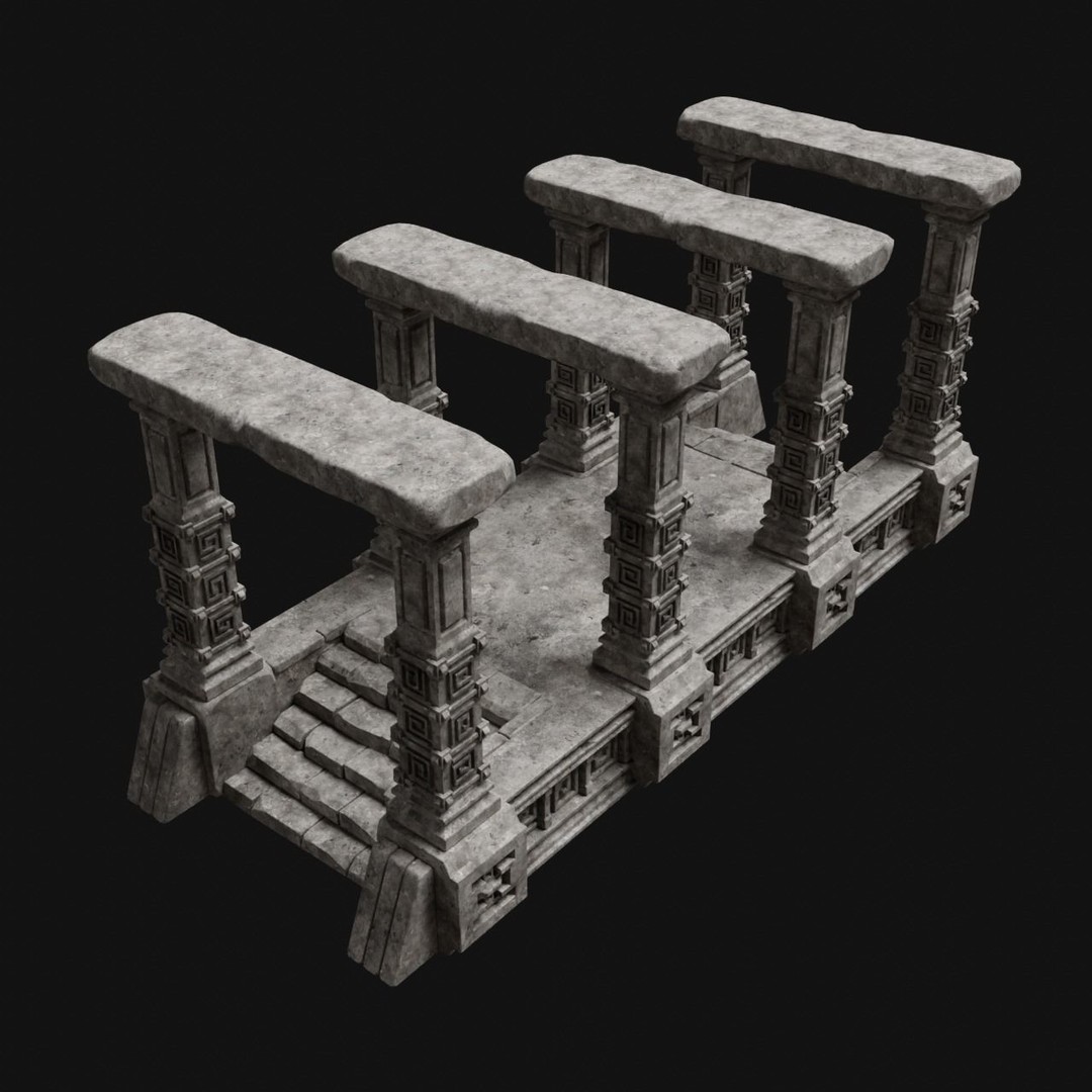 Aztec Stone Platform Stairs 3D Model – Low Poly Game Asset, FBX & OBJ - View 28