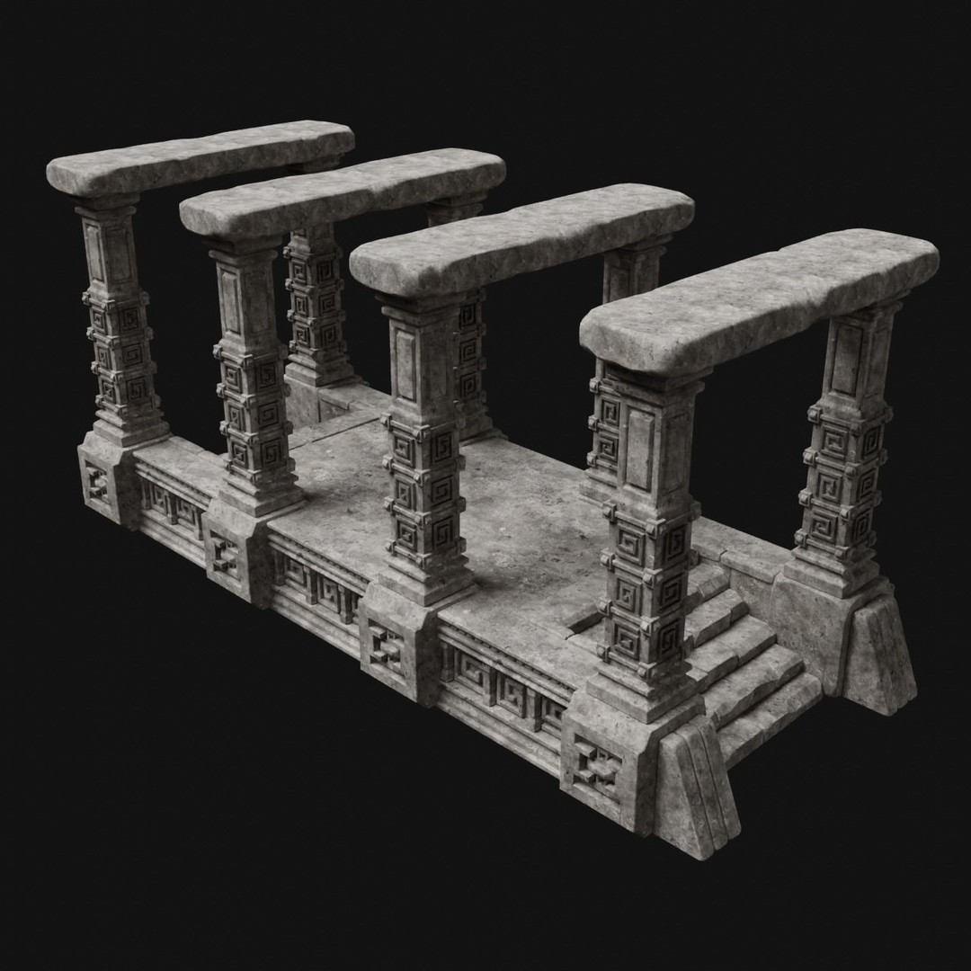 Aztec Stone Platform Stairs 3D Model – Low Poly Game Asset, FBX & OBJ - View 29