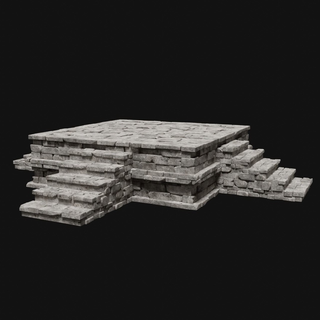 Aztec Stone Platform Stairs 3D Model – Low Poly Game Asset, FBX & OBJ - View 3