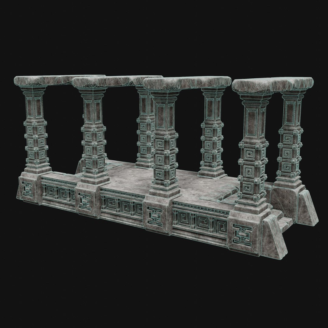 Aztec Stone Platform Stairs 3D Model – Low Poly Game Asset, FBX & OBJ - View 30
