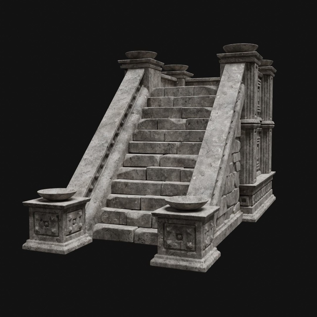 Aztec Stone Platform Stairs 3D Model – Low Poly Game Asset, FBX & OBJ - View 31