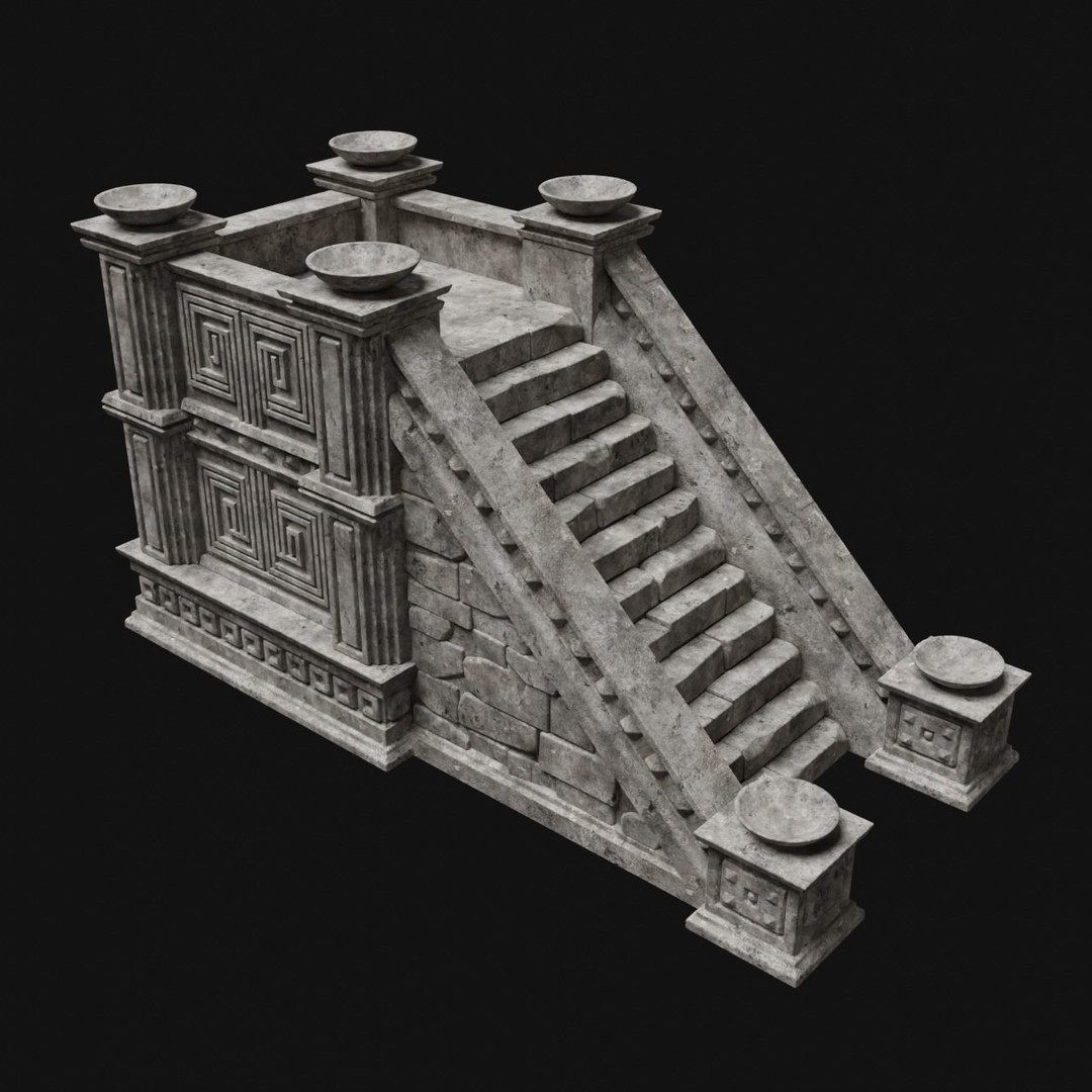 Aztec Stone Platform Stairs 3D Model – Low Poly Game Asset, FBX & OBJ - View 32