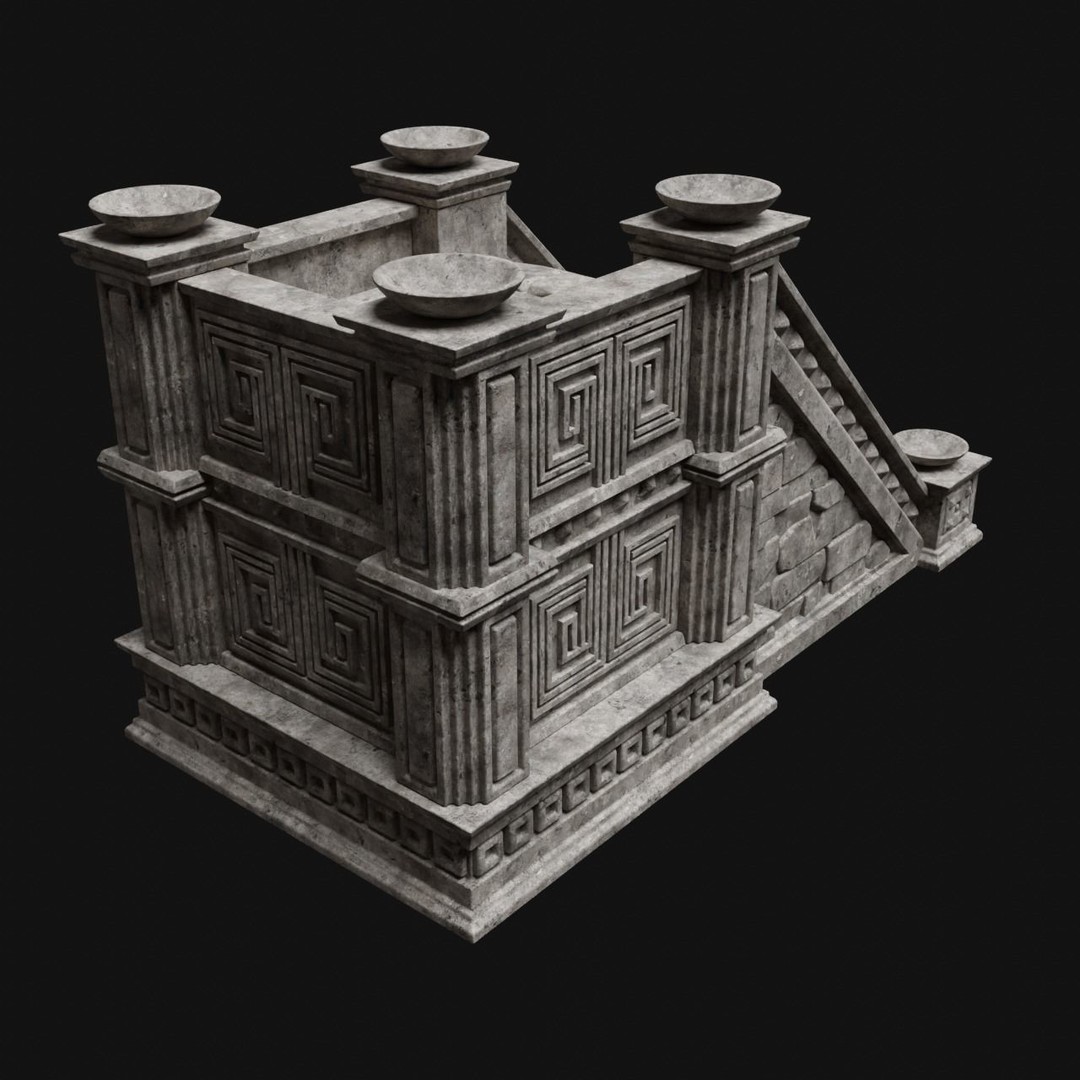 Aztec Stone Platform Stairs 3D Model – Low Poly Game Asset, FBX & OBJ - View 33