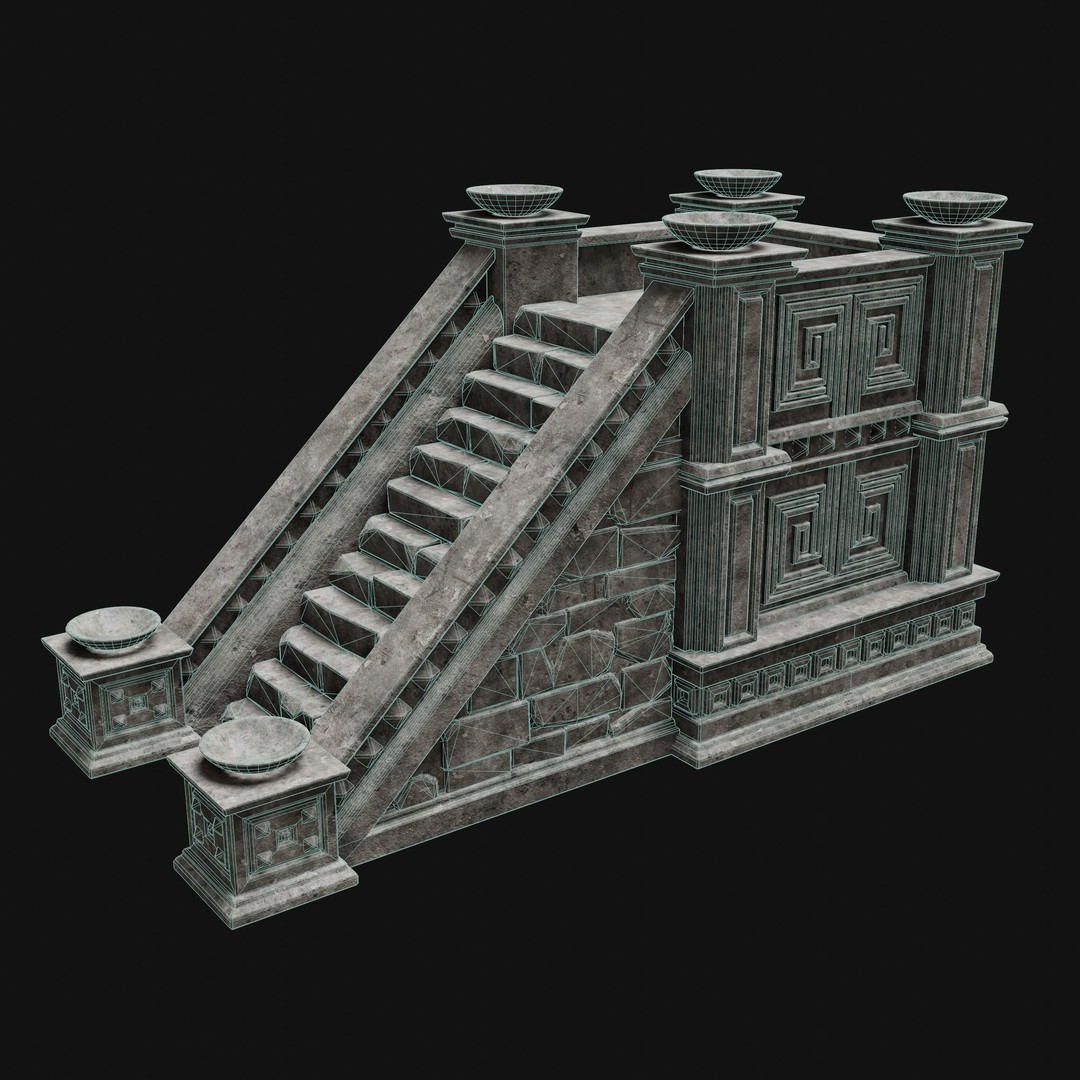 Aztec Stone Platform Stairs 3D Model – Low Poly Game Asset, FBX & OBJ - View 34