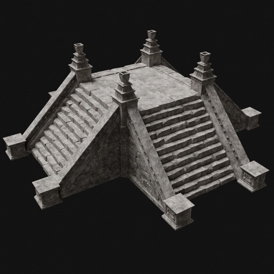 Aztec Stone Platform Stairs 3D Model – Low Poly Game Asset, FBX & OBJ - View 35