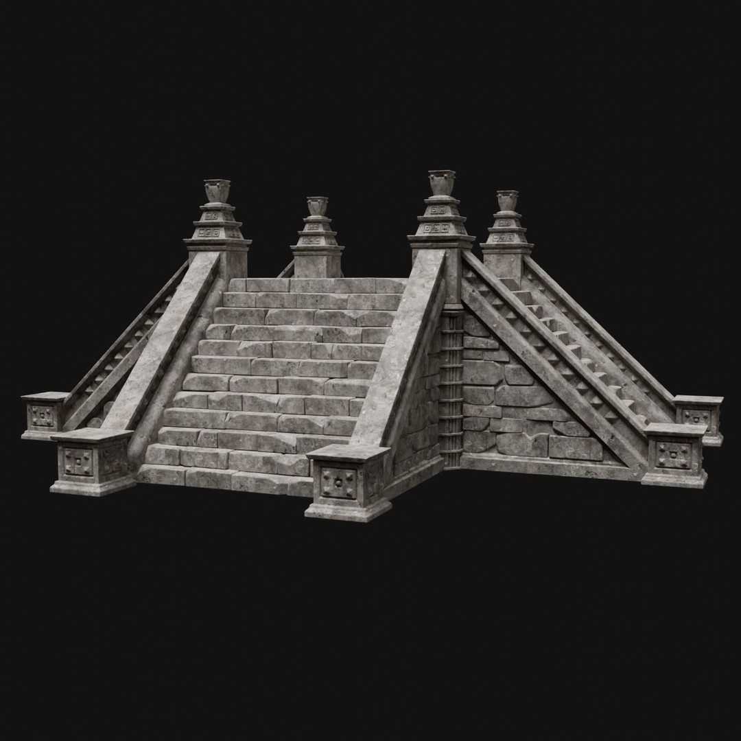 Aztec Stone Platform Stairs 3D Model – Low Poly Game Asset, FBX & OBJ - View 36