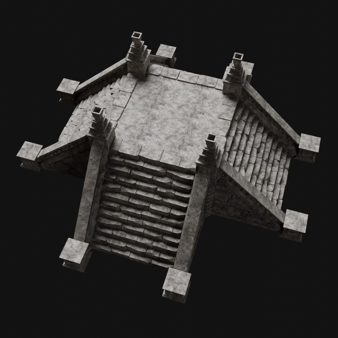 Aztec Stone Platform Stairs 3D Model – Low Poly Game Asset, FBX & OBJ - View 37