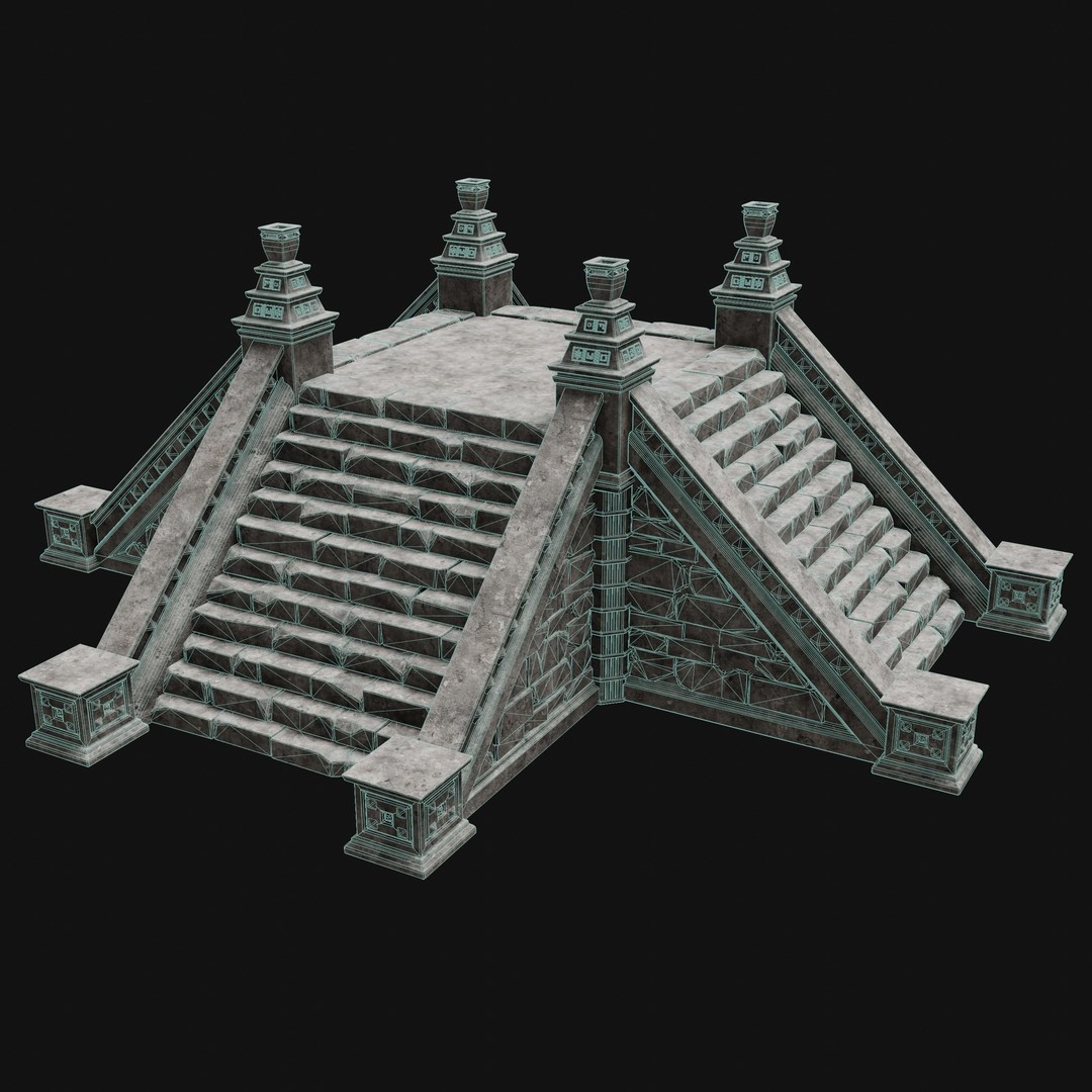 Aztec Stone Platform Stairs 3D Model – Low Poly Game Asset, FBX & OBJ - View 38