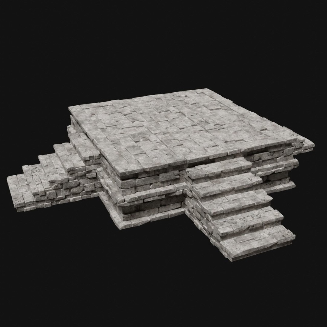 Aztec Stone Platform Stairs 3D Model – Low Poly Game Asset, FBX & OBJ - View 4