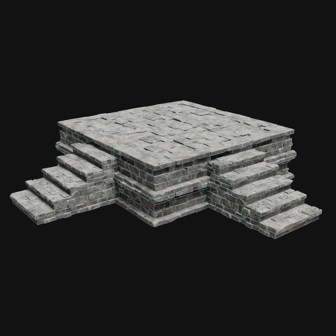 Aztec Stone Platform Stairs 3D Model – Low Poly Game Asset, FBX & OBJ - View 6