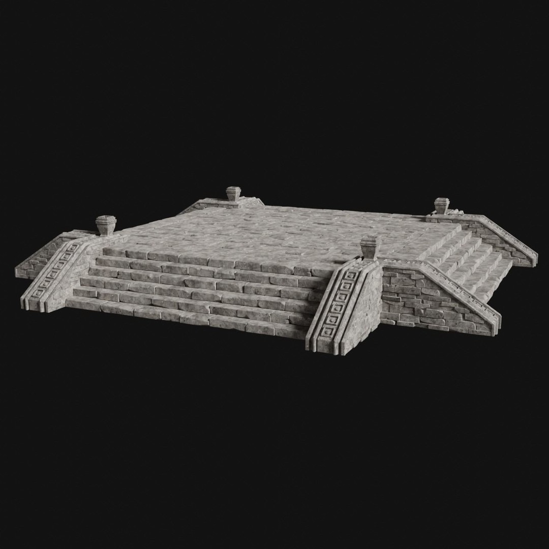 Aztec Stone Platform Stairs 3D Model – Low Poly Game Asset, FBX & OBJ - View 7