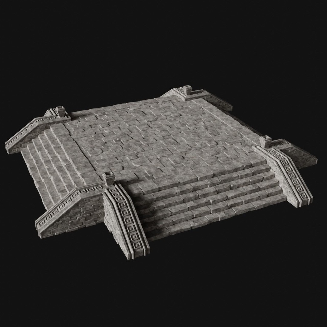 Aztec Stone Platform Stairs 3D Model – Low Poly Game Asset, FBX & OBJ - View 8