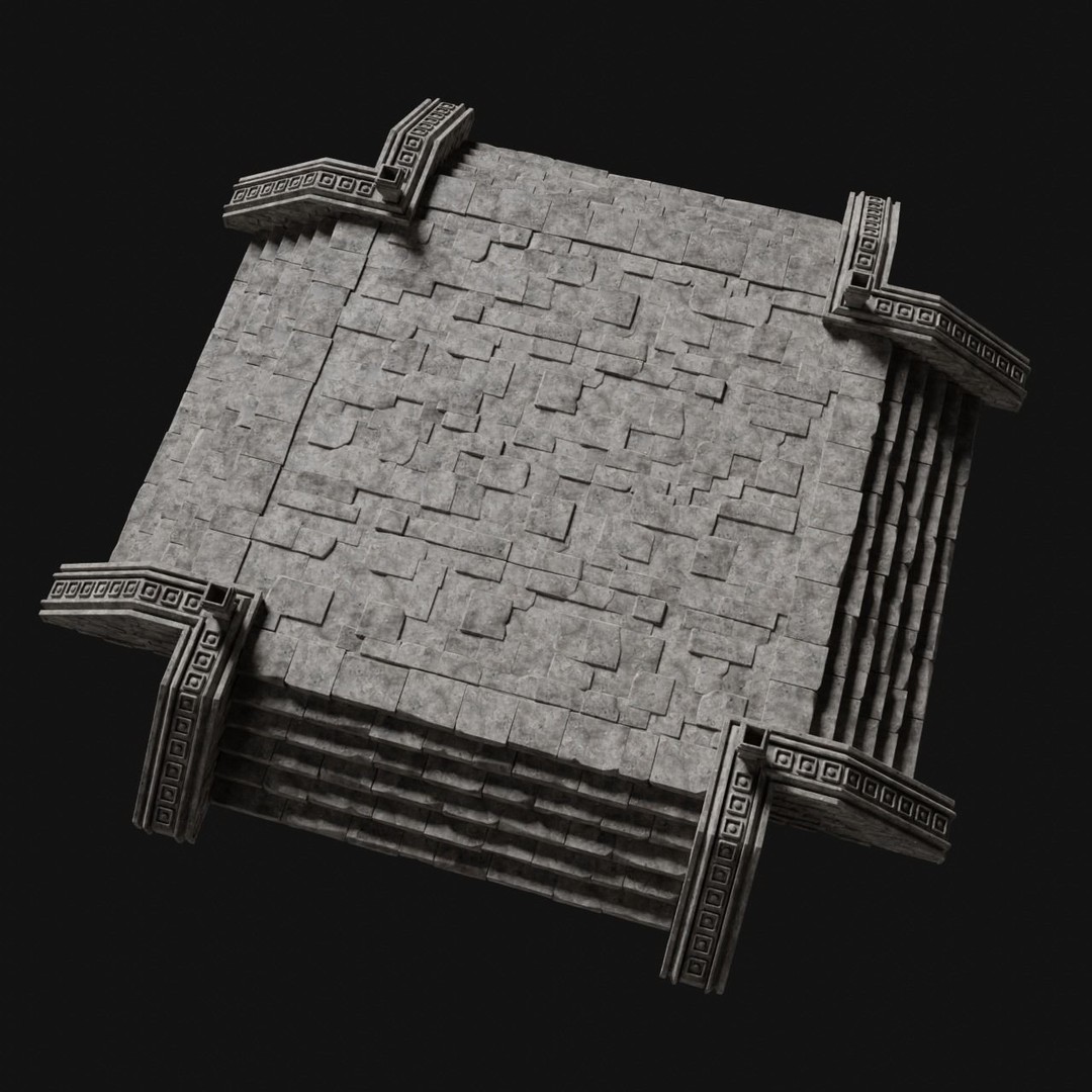 Aztec Stone Platform Stairs 3D Model – Low Poly Game Asset, FBX & OBJ - View 9
