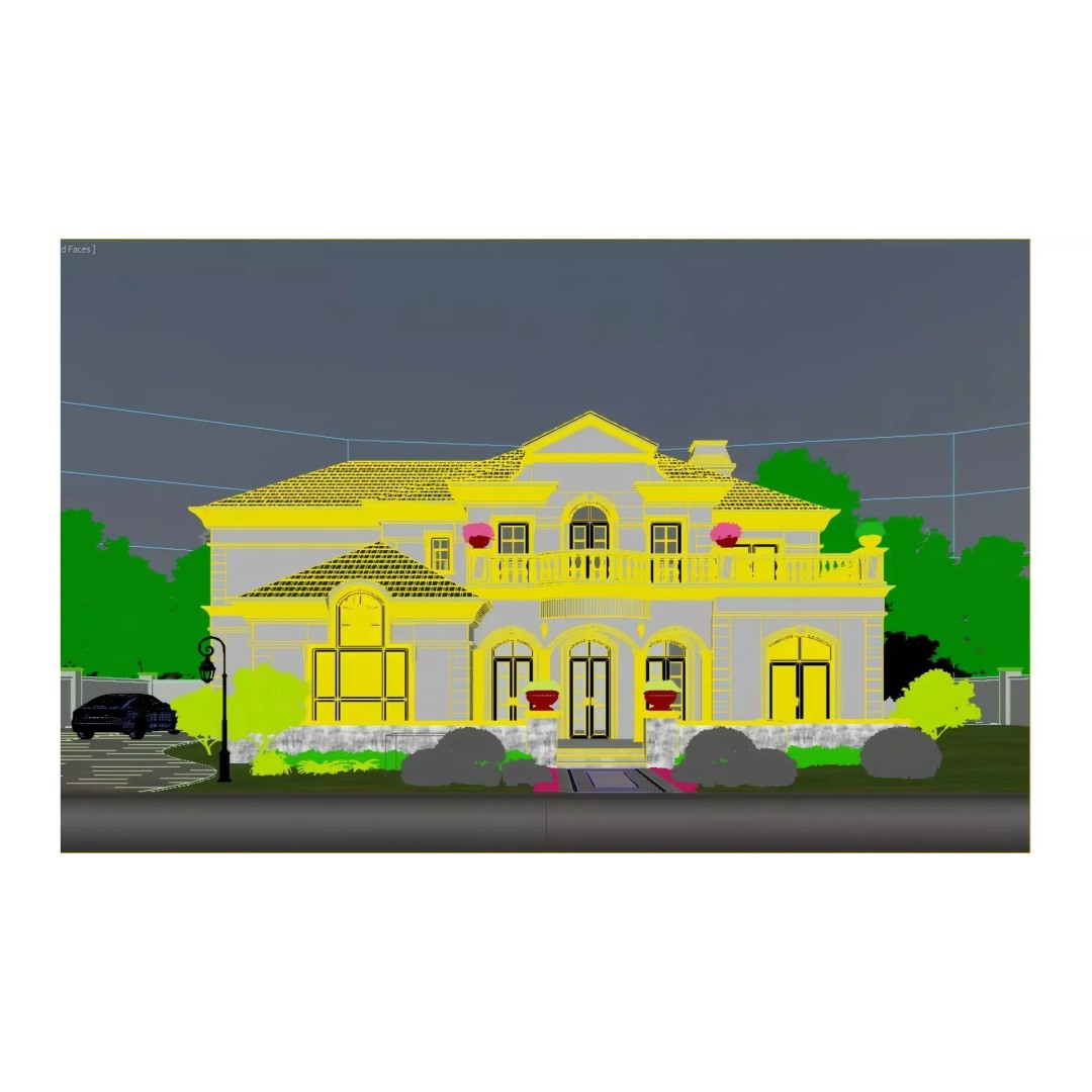 French Villa 3D Model – Elegant Two-Story Design, FBX & OBJ