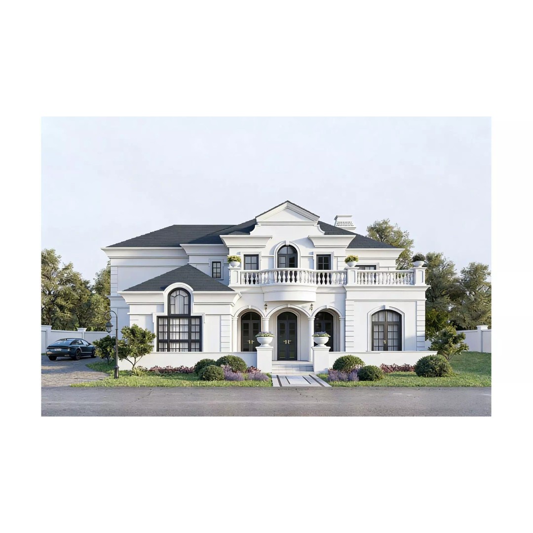 French Villa 3D Model – Elegant Two-Story Design, FBX & OBJ - View 2