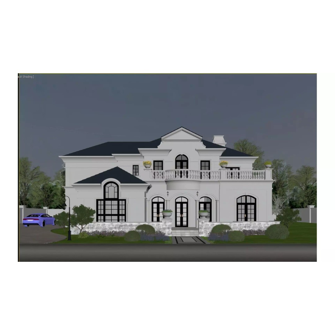 French Villa 3D Model – Elegant Two-Story Design, FBX & OBJ - View 3