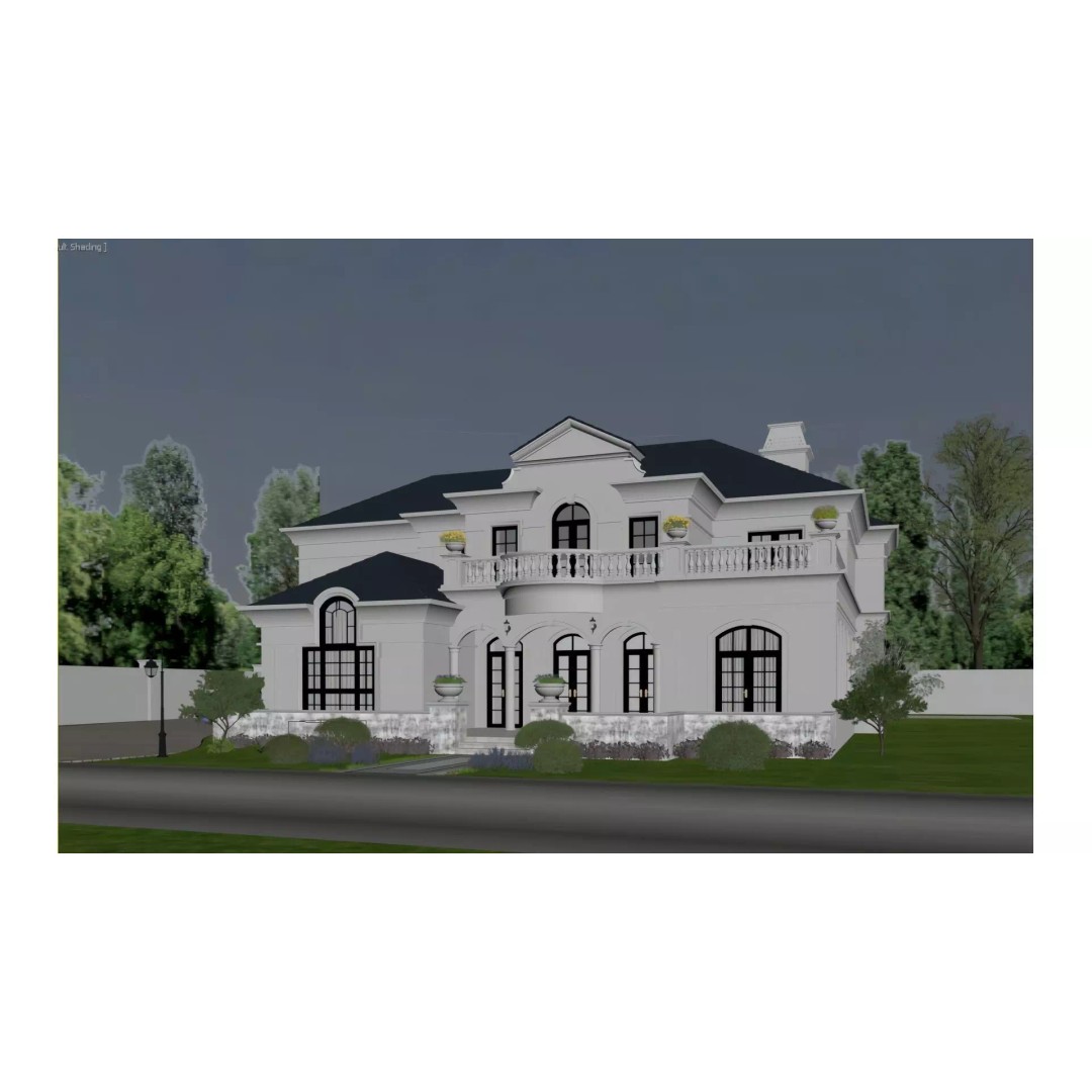 French Villa 3D Model – Elegant Two-Story Design, FBX & OBJ - View 4