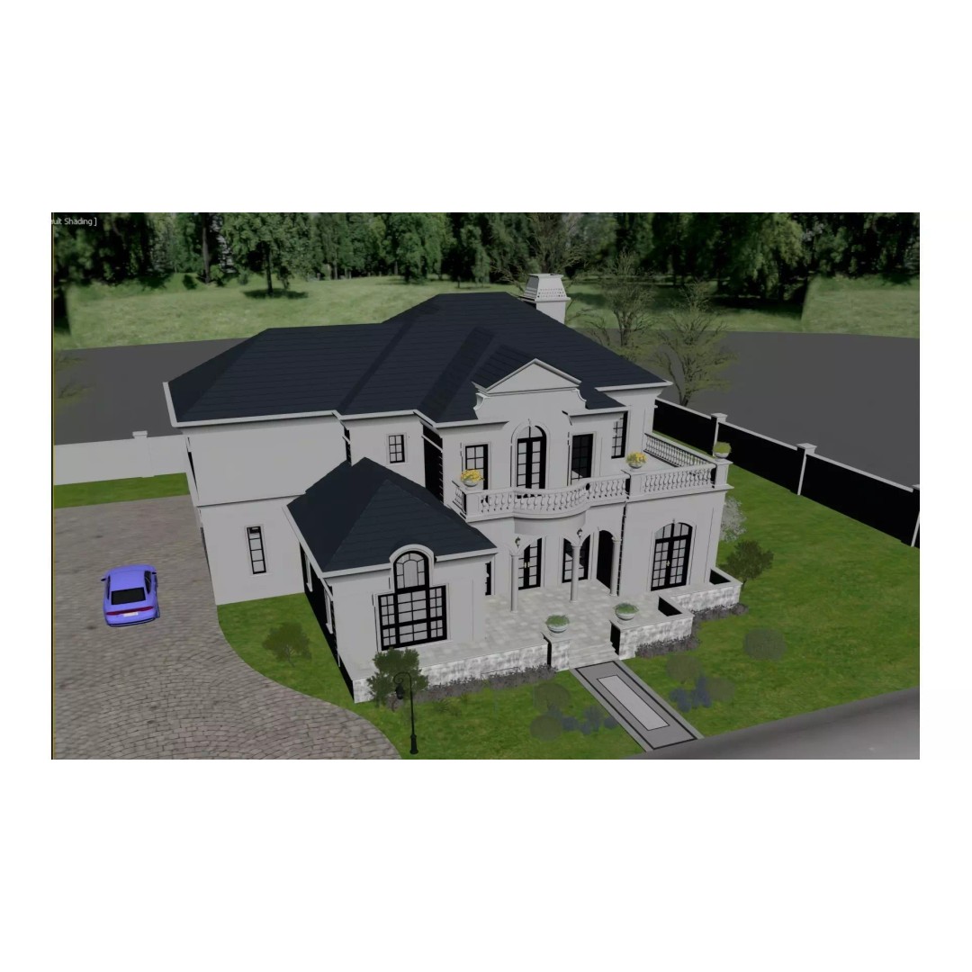 French Villa 3D Model – Elegant Two-Story Design, FBX & OBJ - View 6
