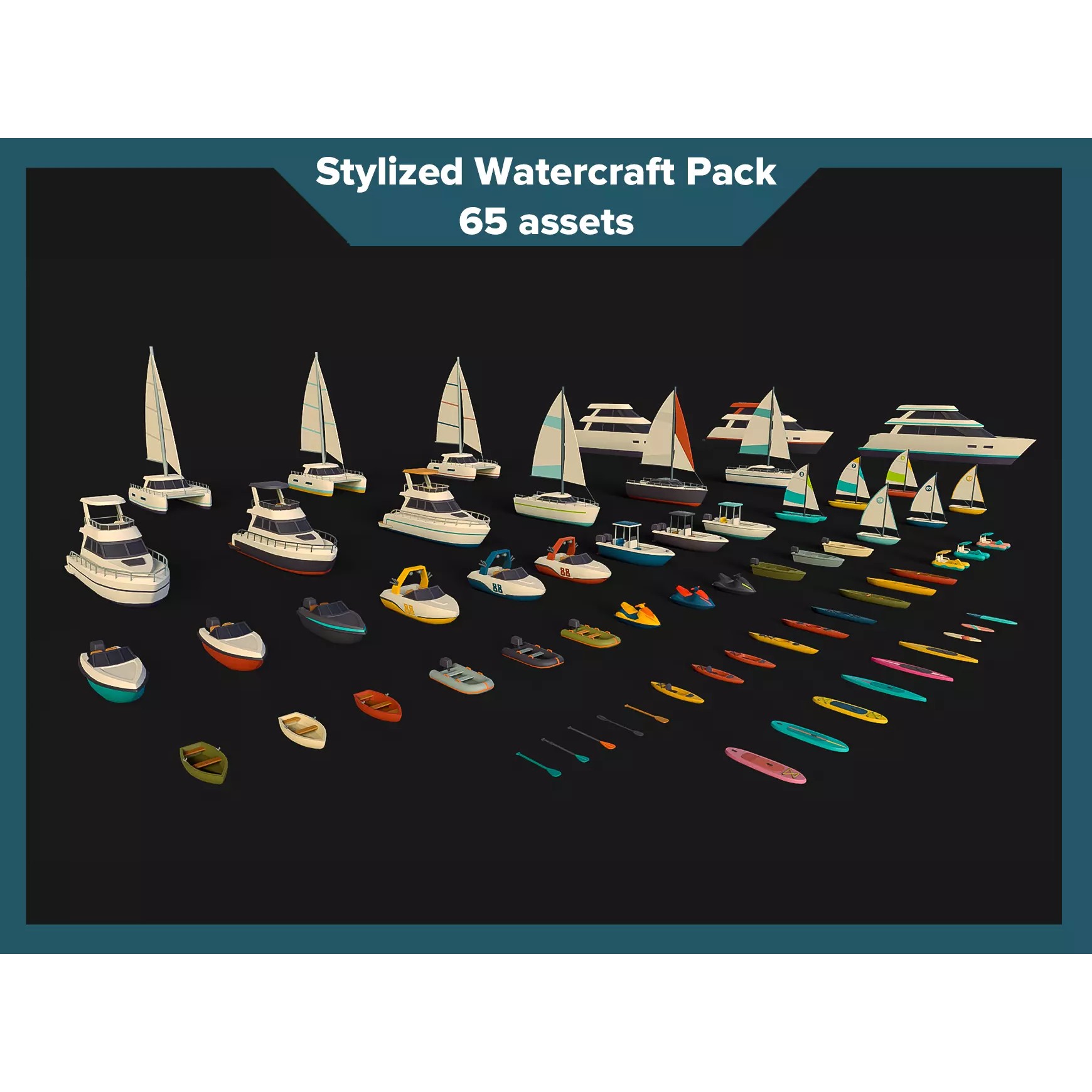 Stylized Watercraft Pack - Low-Poly Game-Ready 3D Model - View 2