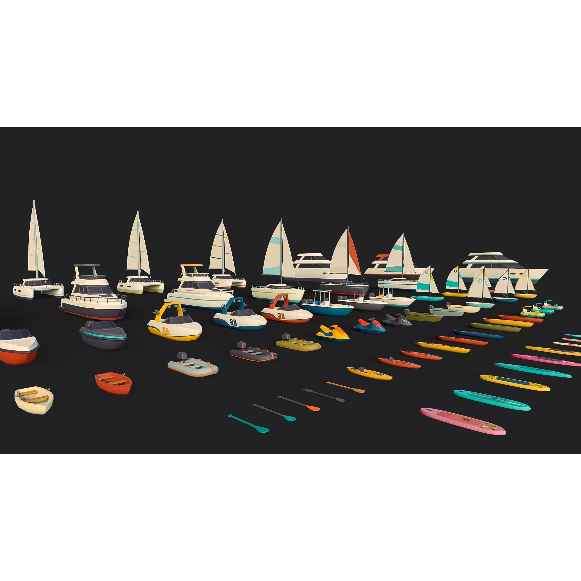 Stylized Watercraft Pack - Low-Poly Game-Ready 3D Model - View 3