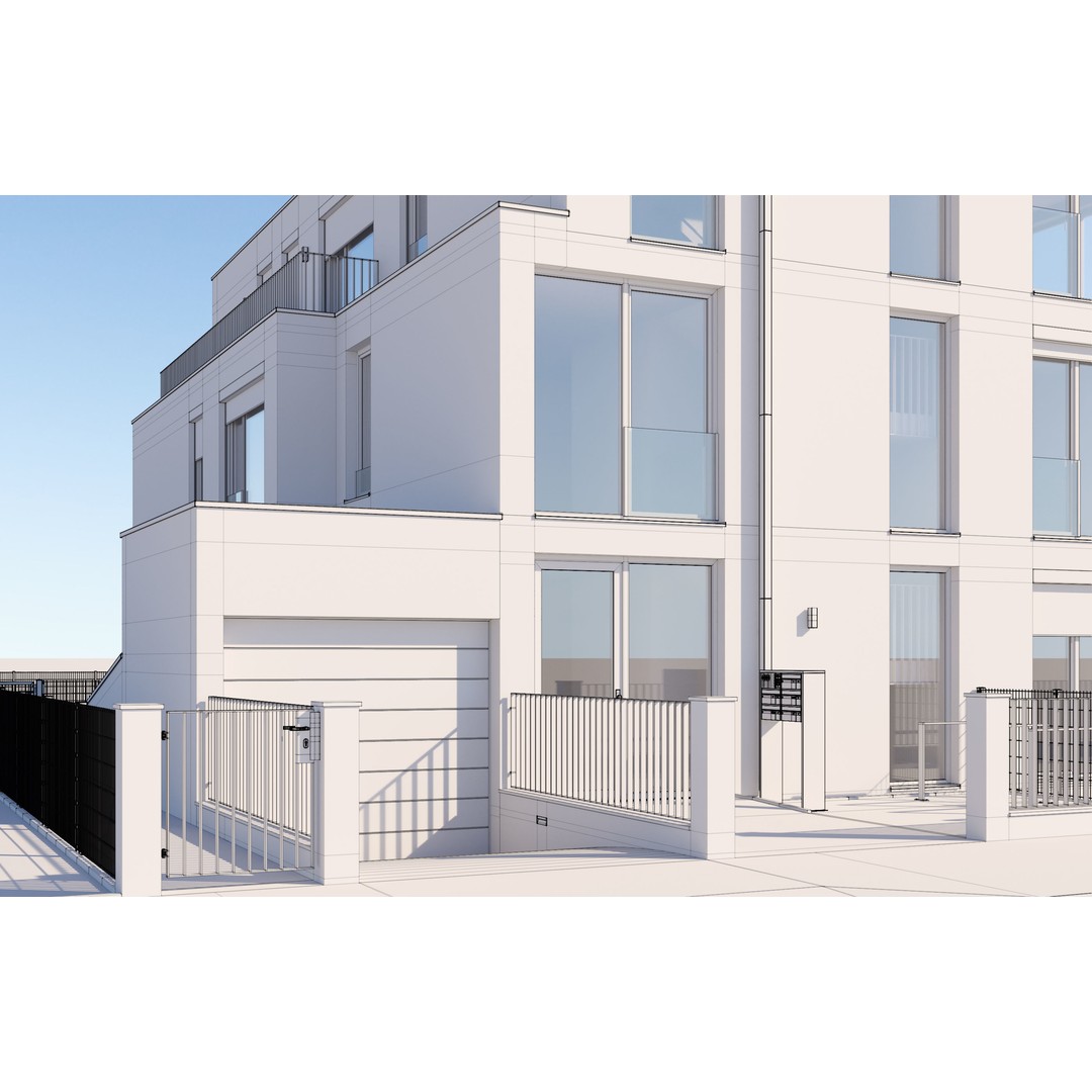 Modern Apartment Building 3D Model – Minimalist Design, PBR Textures - View 14