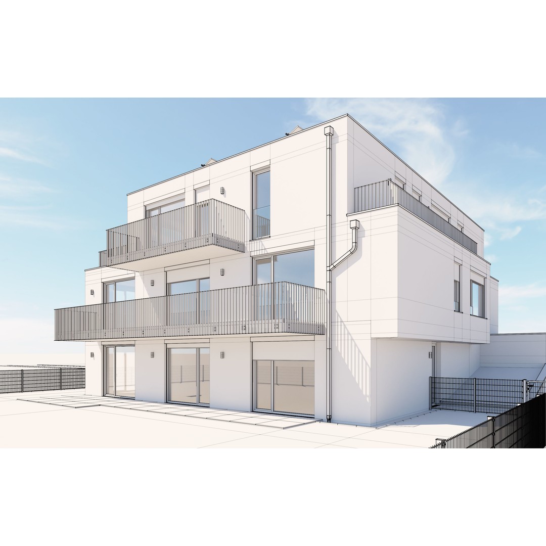 Modern Apartment Building 3D Model – Minimalist Design, PBR Textures - View 16