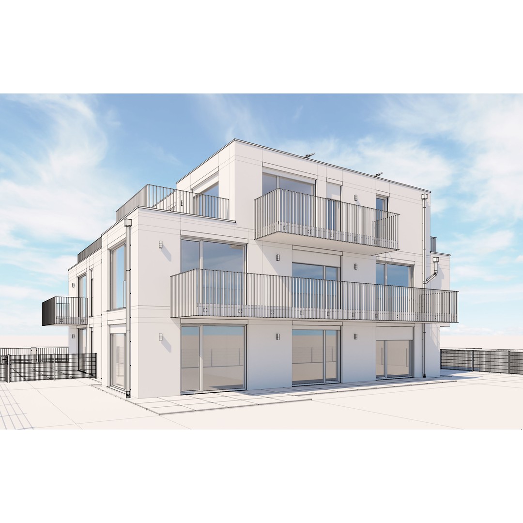 Modern Apartment Building 3D Model – Minimalist Design, PBR Textures - View 18
