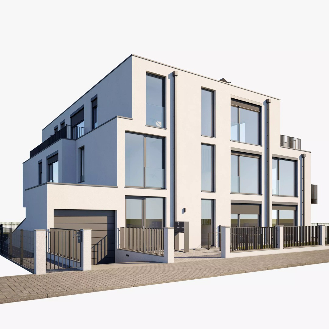 Modern Apartment Building 3D Model – Minimalist Design, PBR Textures - View 2