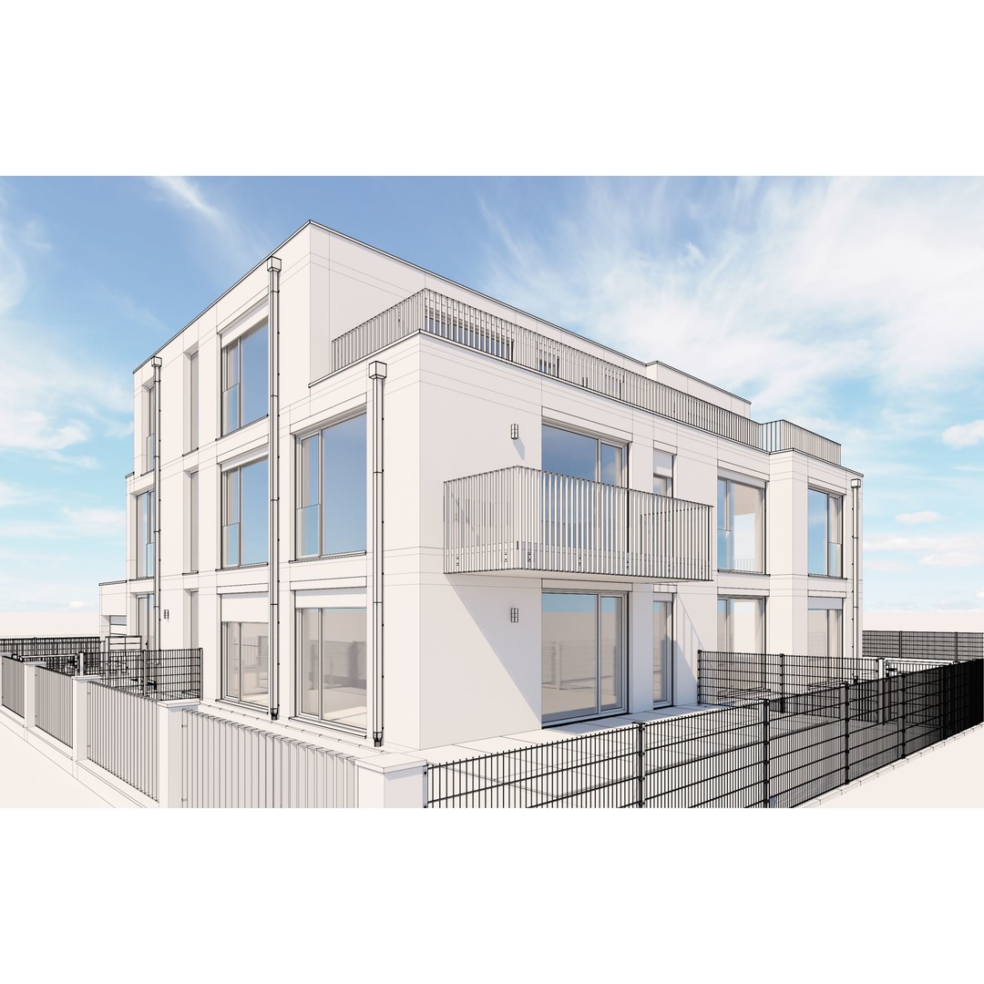 Modern Apartment Building 3D Model – Minimalist Design, PBR Textures - View 24