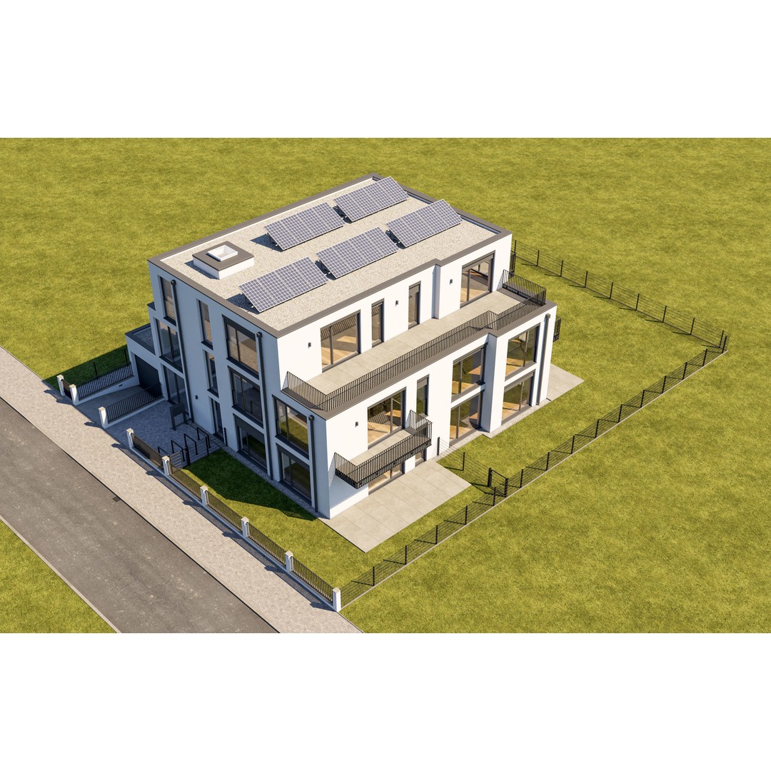 Modern Apartment Building 3D Model – Minimalist Design, PBR Textures - View 25
