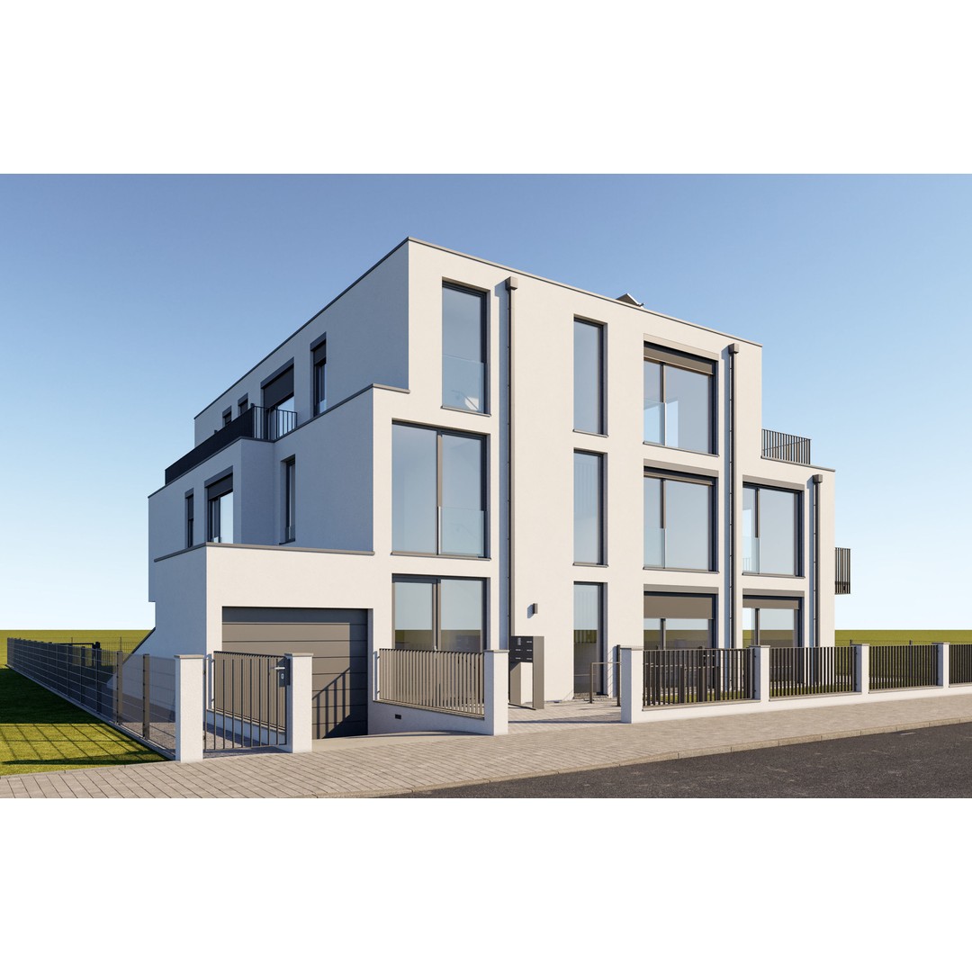 Modern Apartment Building 3D Model – Minimalist Design, PBR Textures - View 3
