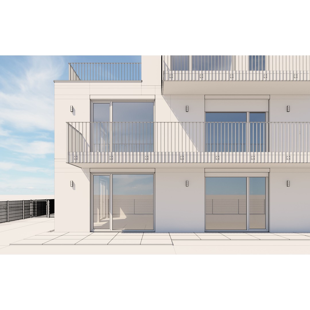 Modern Apartment Building 3D Model – Minimalist Design, PBR Textures - View 32