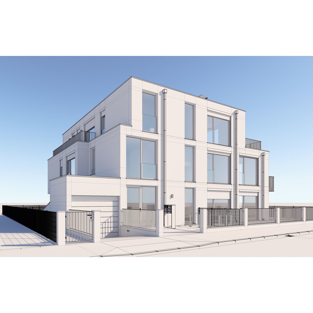 Modern Apartment Building 3D Model – Minimalist Design, PBR Textures - View 4