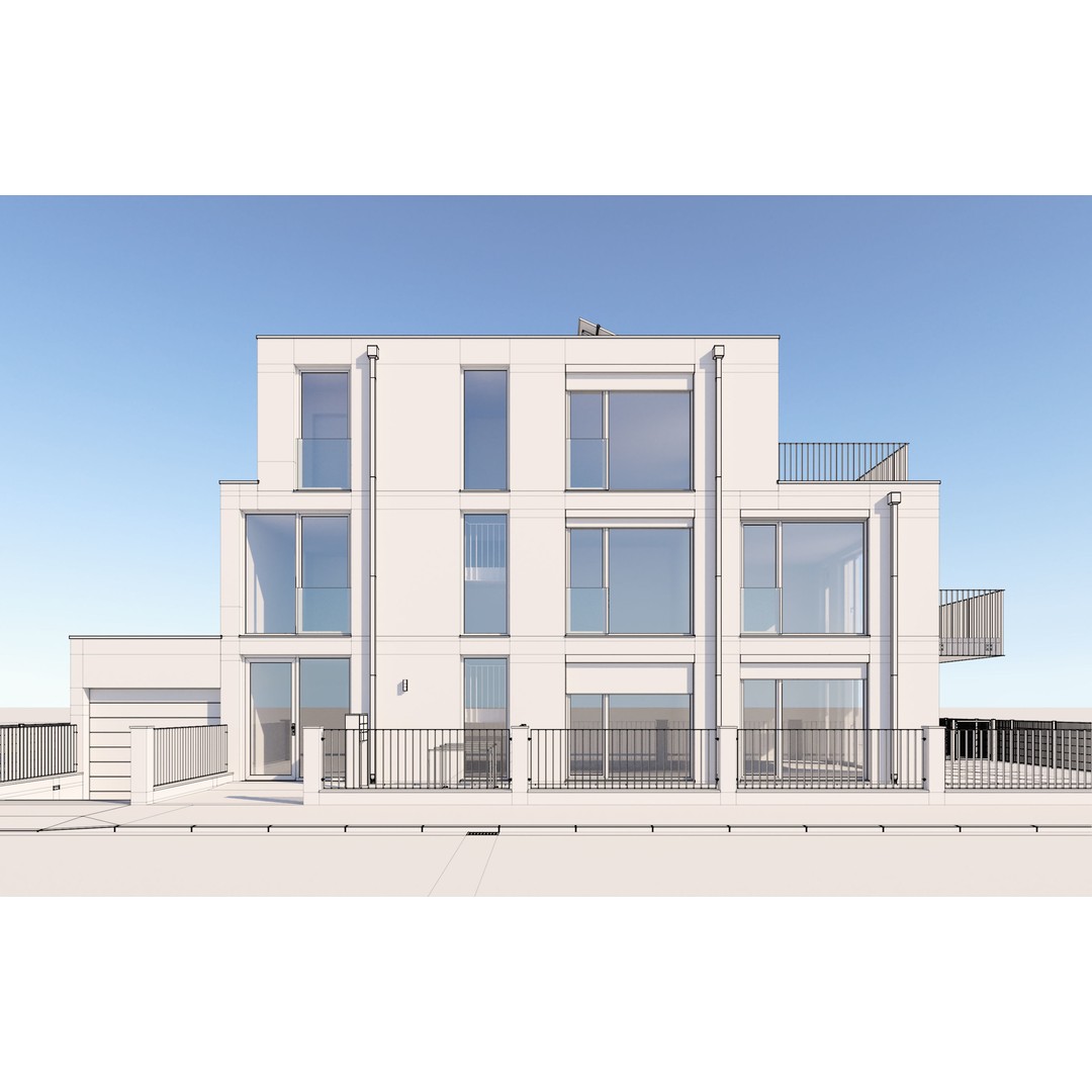 Modern Apartment Building 3D Model – Minimalist Design, PBR Textures - View 8
