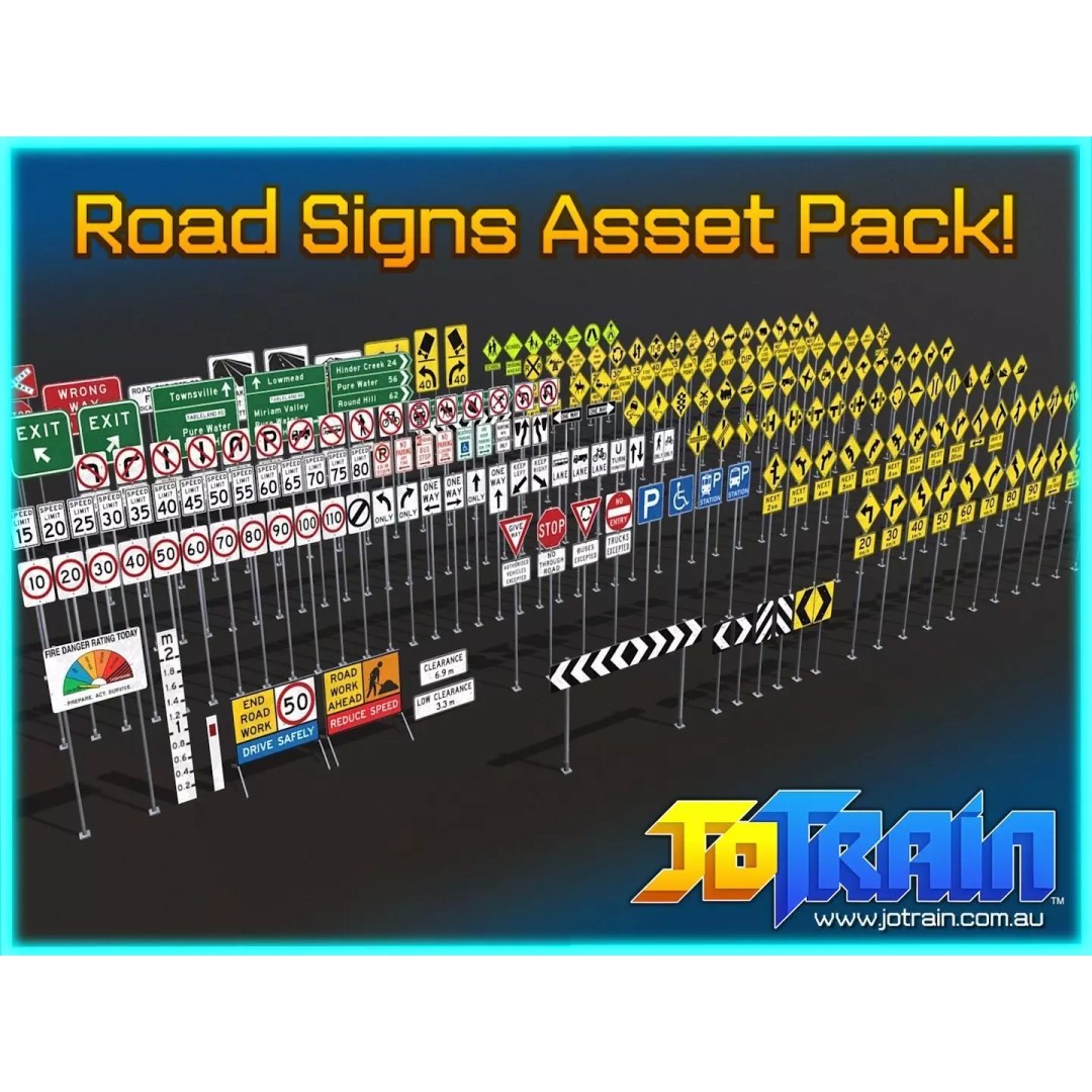 Road Signs Asset Pack 3D Model – Low Poly PBR Textured Game Asset, FBX - View 2