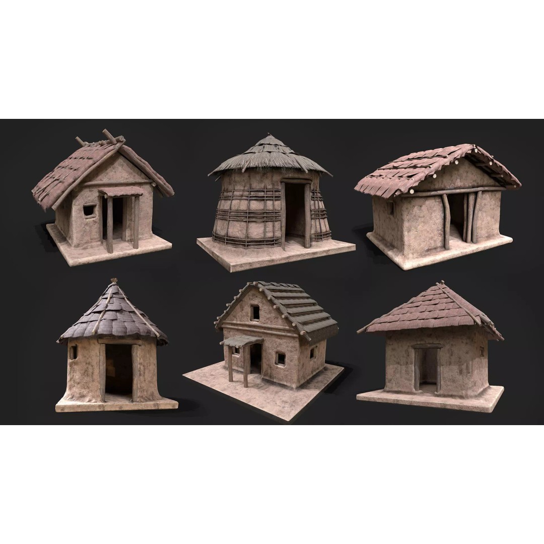 Primitive Houses 3D Model – Low Poly PBR Game Asset, FBX, OBJ - View 2